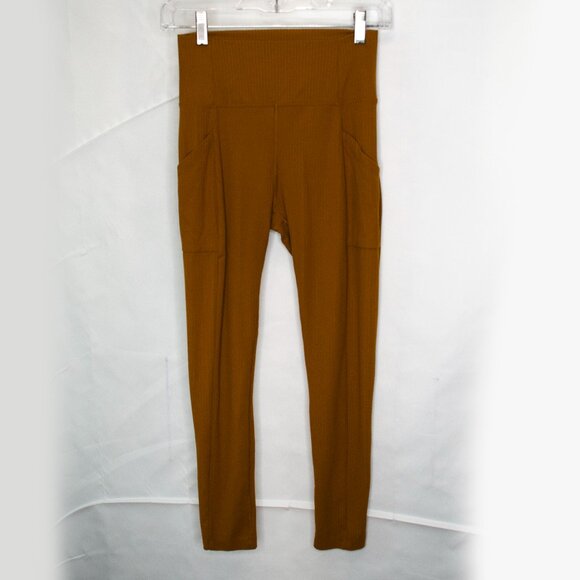 REI Co-op Active Pursuit Ribbed Leggings Womens Small S Olive Yellow Crop I10X - Picture 1 of 6